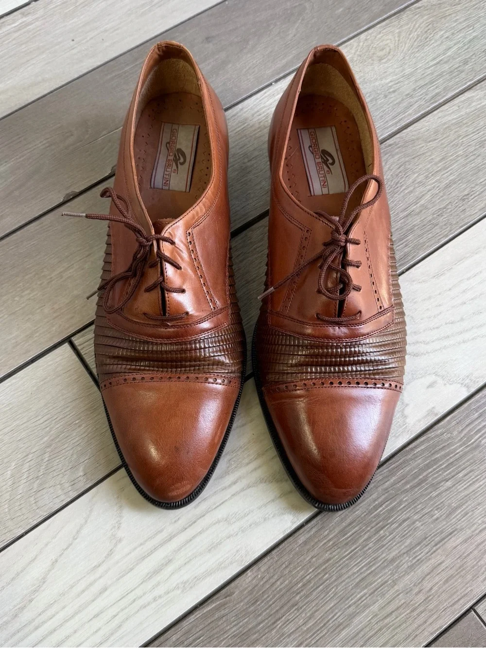 Giorgio Brutini Cognac Brown Leather Lace-Up Oxfords